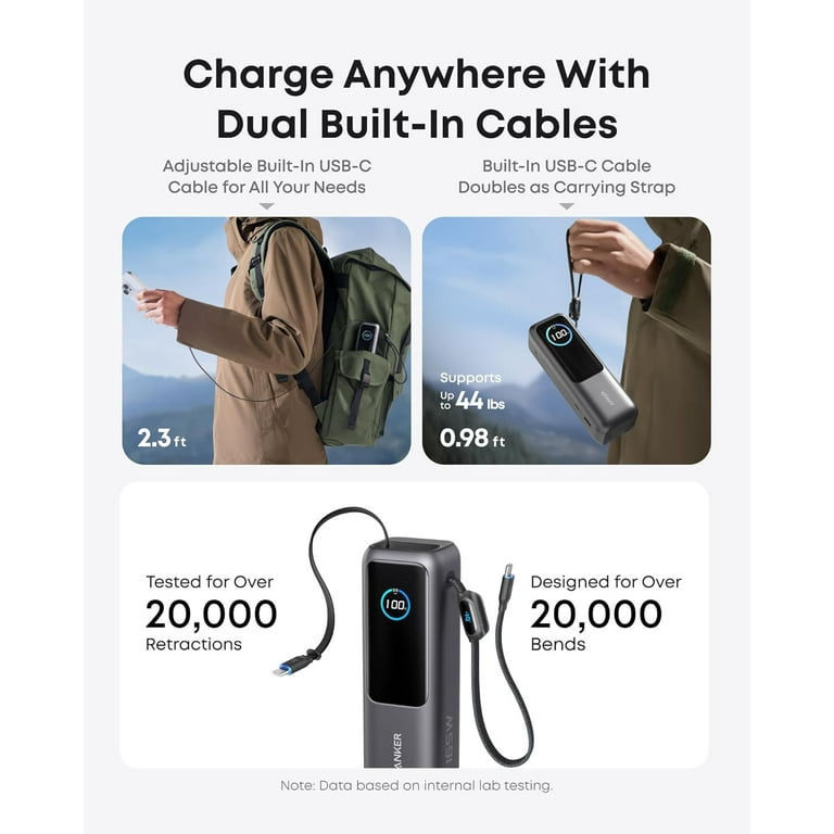 ANKER Power Bank 26000mAh 165W【未使用】 Anker 165-watt laptop power bank with built-in USB-C cables