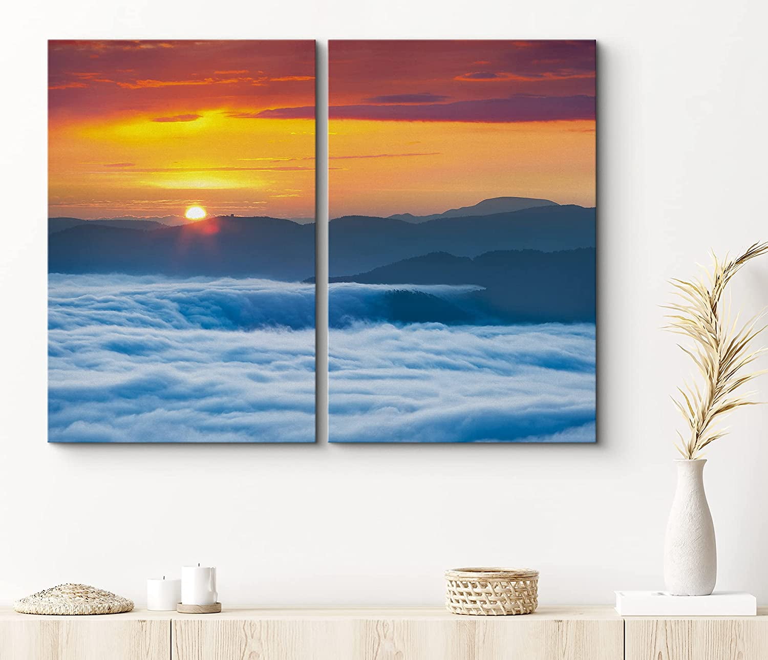 PixonSign Canvas Print Wall Art Sunset Over Neon Mountain Range Nature ...
