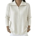 thumbnail image 4 of LEKODE Lapel Collar Full-Zip Knit Cardigan Lightweight Wool Blend Sweater for Women Long Sleeve Casual Fall Outer Coat White L, 4 of 5