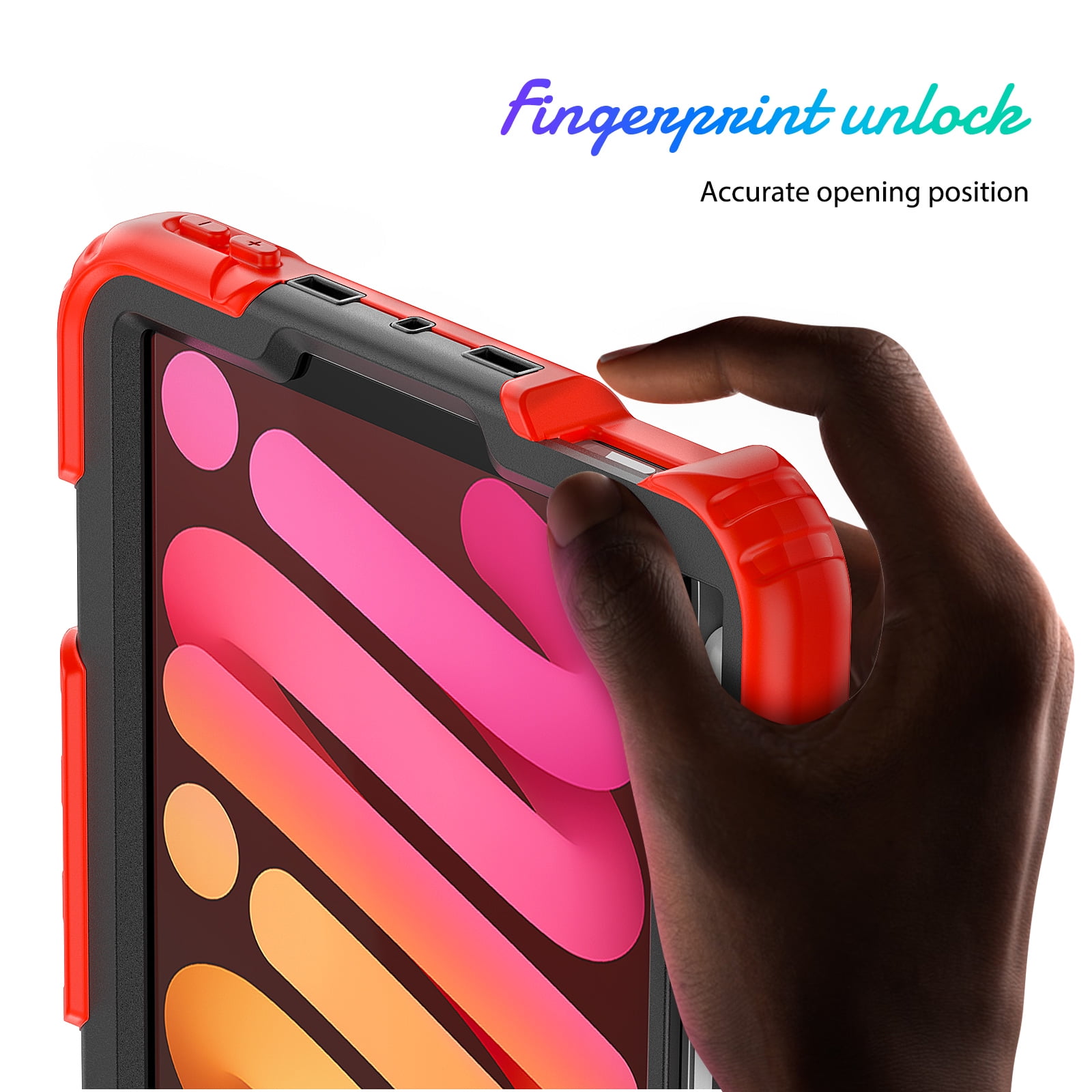 Shockproof Case for Apple iPad mini 6 /7 8.3" with Build In Screen Protector, Rugged Rotating Stand Shoulder Strap Pencil Holder Kids Friendly Bumper Case for Apple iPad mini 6/ Mini 7, Red