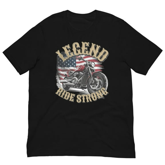 Legendary Ride Strong Motorcycle USA Flag Retro Biker Tee (XS)