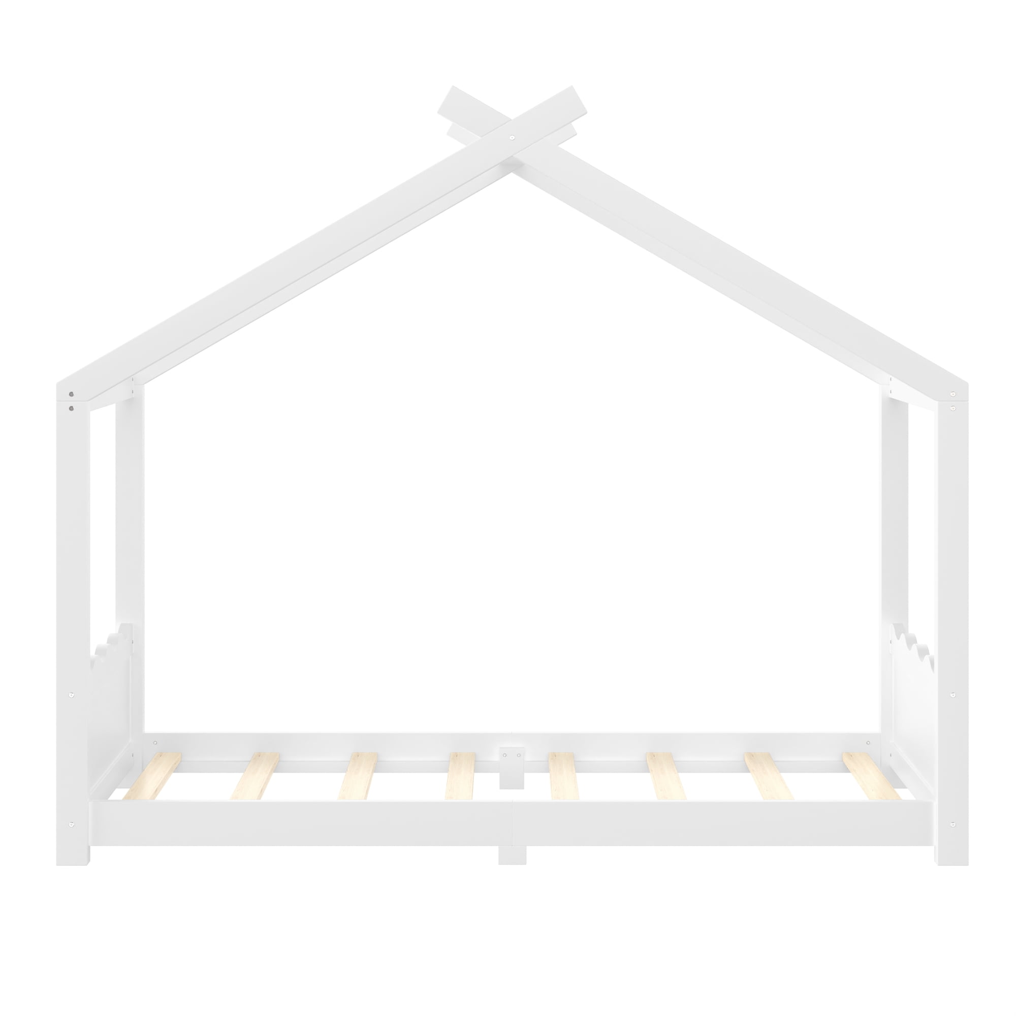 Leumius Twin Size House Shape Bed,Montessori House Bed Solid Wood Floor Bed for Kids,No Box Spring Needed,Light White
