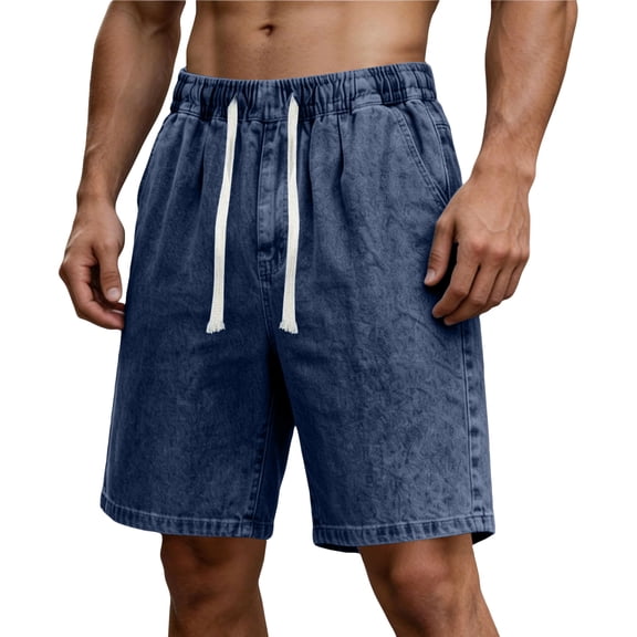 Men’s Baggy Relaxed Fit Jean Shorts Comfort Flex Drawstring Waistband Loose Wide Leg Casual Denim Shorts Dark Blue M