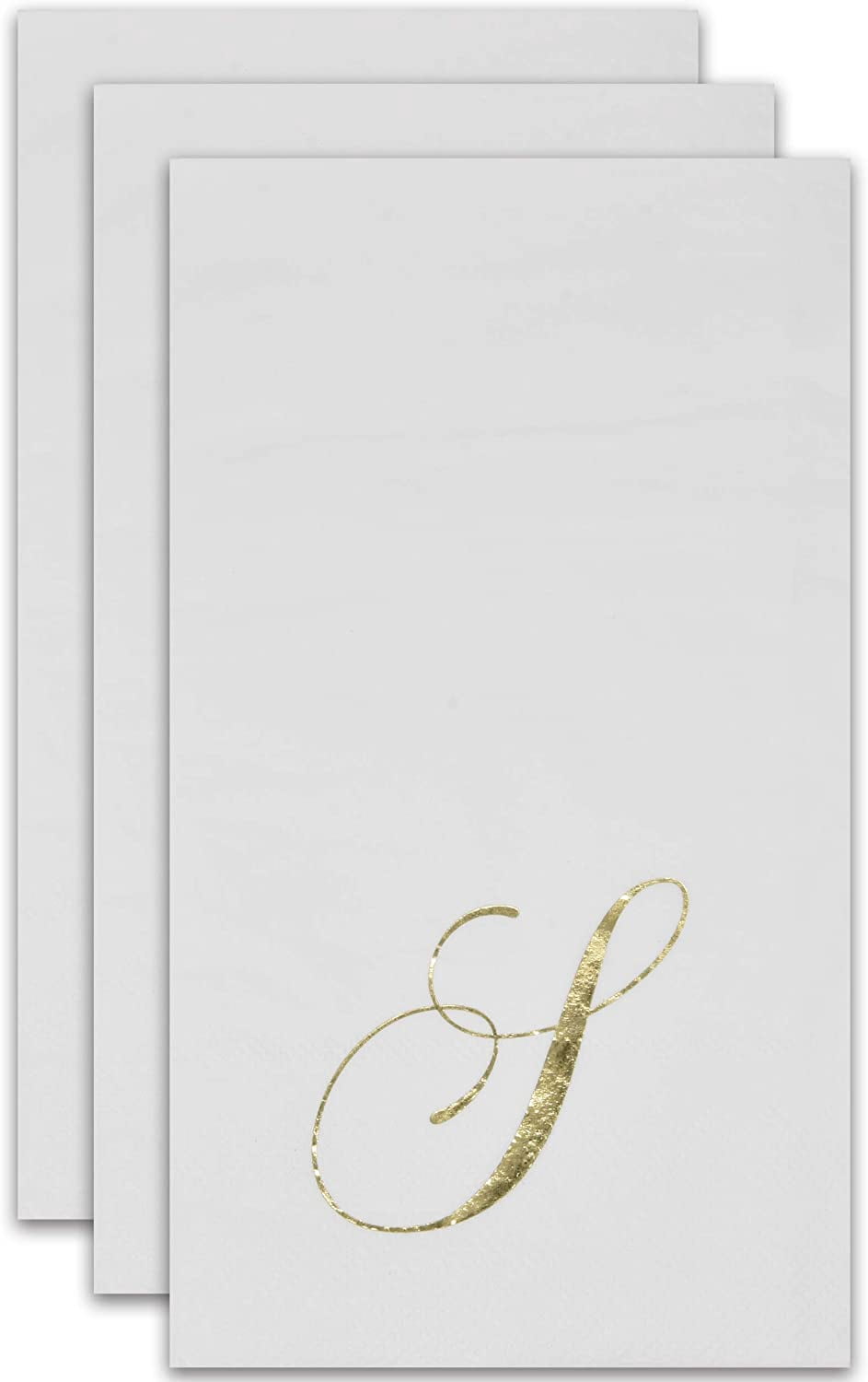 Gift Boutique Monogram Guest Napkins Letter S, 100 Count Gold Foil Disposable Paper Napkins, 2-Ply Elegant Dinner & Bathroom Napkins, White