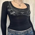 thumbnail image 2 of Ladies‘ Gothic Tops with Slim Fit and Rhinestone Chain Print on Long Sleeves, 2 of 5