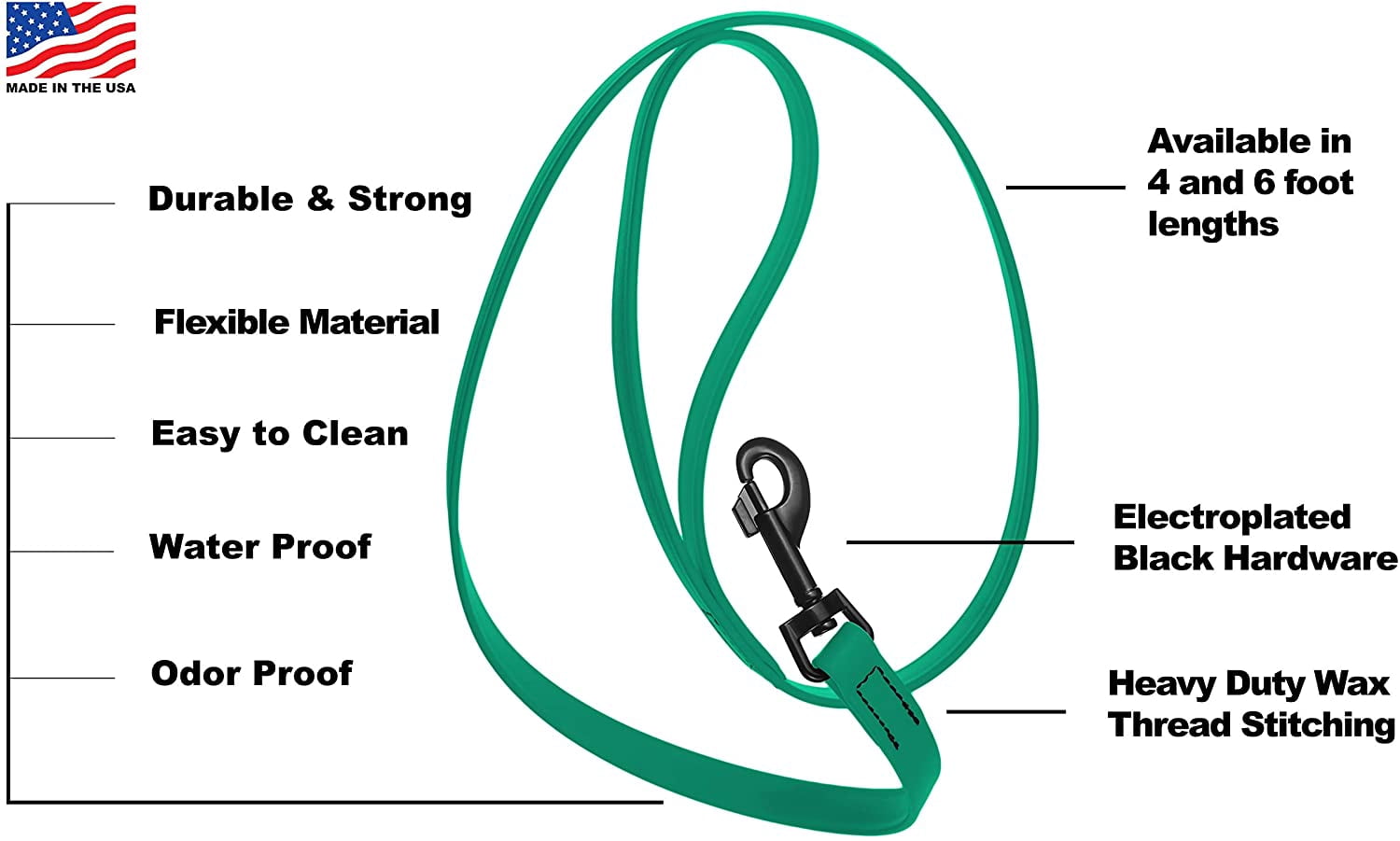 DogLine - Biothane Waterproof Dog Leash Strong Coated Nylon Webbing with Black Hardware Odor-Proof for Easy Care Clean High Performance for Small or Large Dogs(Teal: Width 3/4" | L: 72"(6ft))