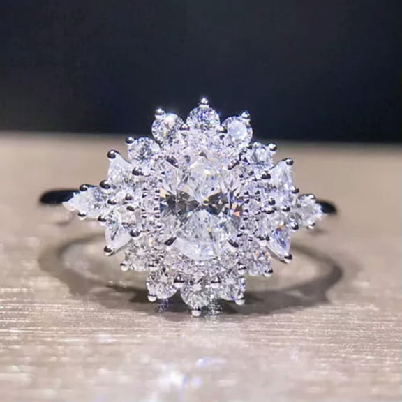 Women Charm Oval Cut Cubic Zircon 925 Silver Ring Engagement Jewelry Sz 6-10