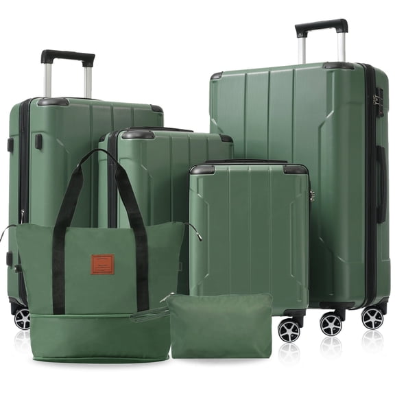 6-Piece Hardshell Luggage Set, Green, ABS, Expandable with TSA Lock
