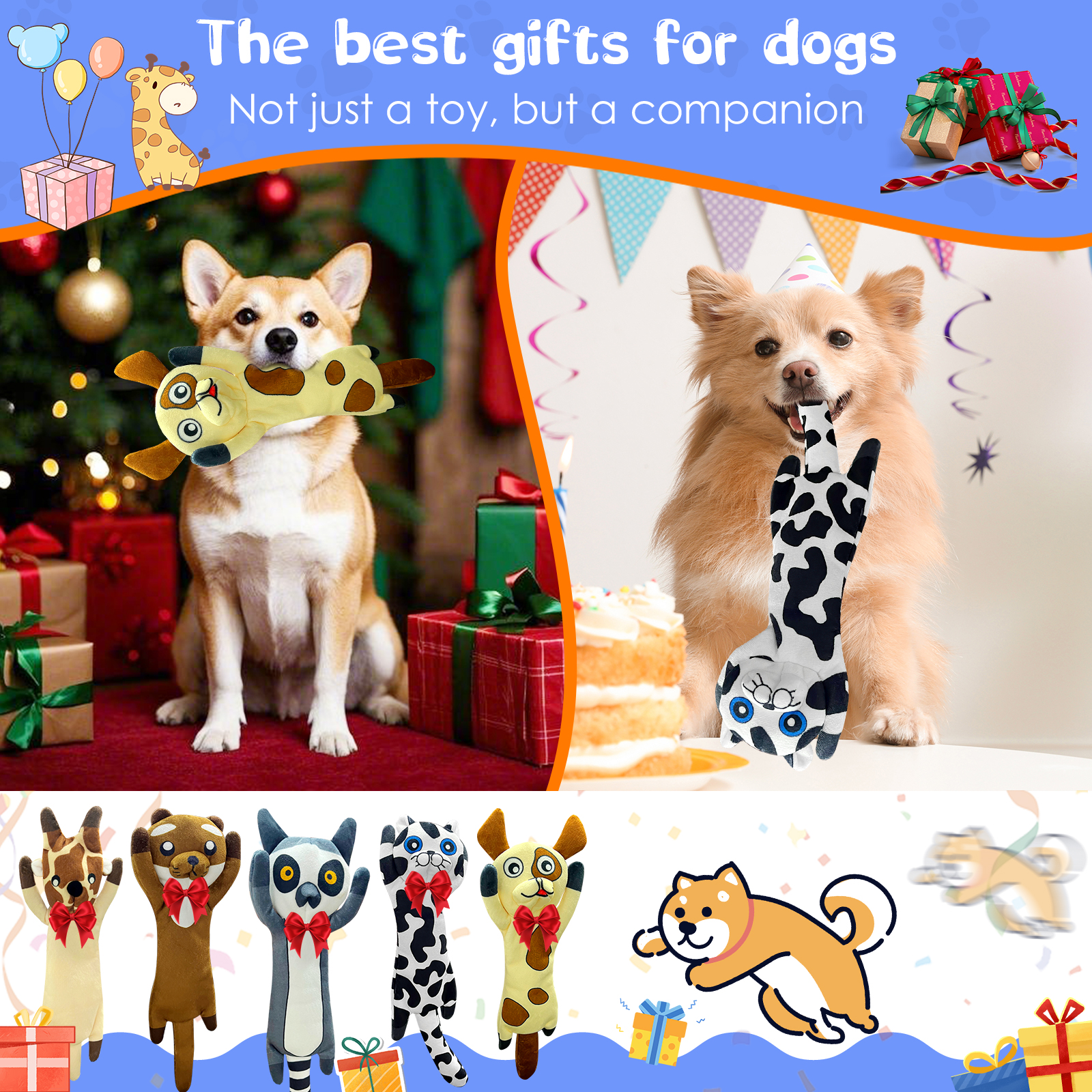 POOPONE Stuffless Plush Crinkle Dog Toys, 5-Pack photo 7