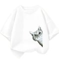 thumbnail image 4 of Bonita camiseta de algodón con dibujo de gato para niños y niñas, cuello redondo, manga corta, informal, estética, a la moda, para bebés, 4 of 5