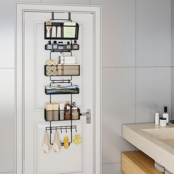 6 Tier Over Door Organizer with Visual Pockets & Hooks, Large Capacity Baskets for Bathroom Bedroom Kitchen