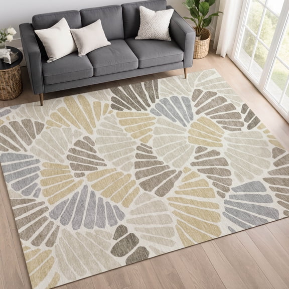 Addison Rugs Chantille Indoor/Outdoor Transitional Floral Beige Machine Washable Rectangle Rug, 10' x 14'