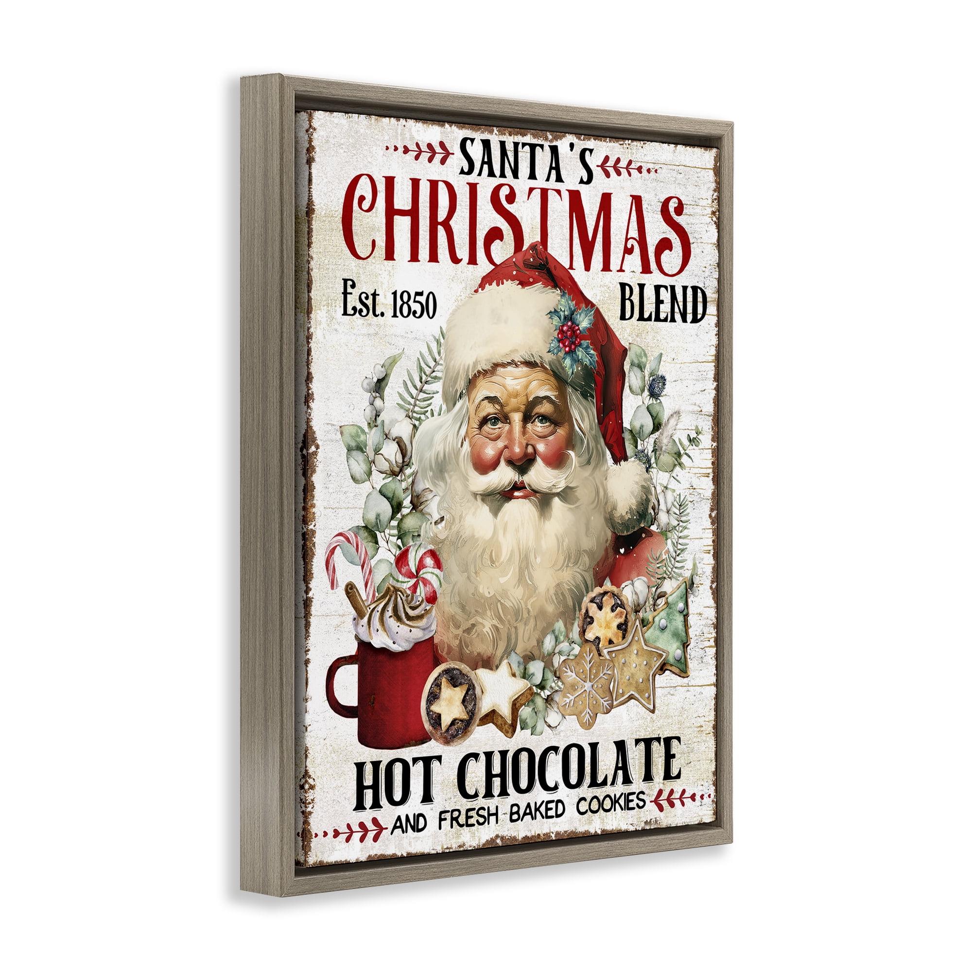 Stupell Industries Santa's Christmas Blend Holiday Painting Brown Floater Framed Canvas Art Prints Wall Art, 17 x 21