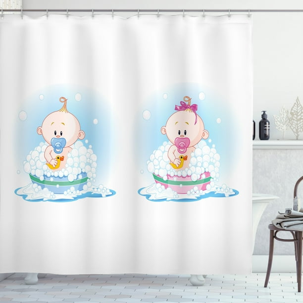 Gender Reveal Shower Curtain Cute Girl And Boy Babies In Bath With Bubbles Duck Toddler Picture Print Fabric Bathroom Set Hooks 69w X 75l Inches Long Multicolor By Ambesonne Com Gender Reveal Shower Curtain Cute Girl, Toddler Girl Shower Curtain