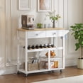 thumbnail image 2 of HOOBRO Mobile Kitchen Island with Drawers, Wine Rack, Charging Station & Movable Tray, White and Natural, 2 of 11