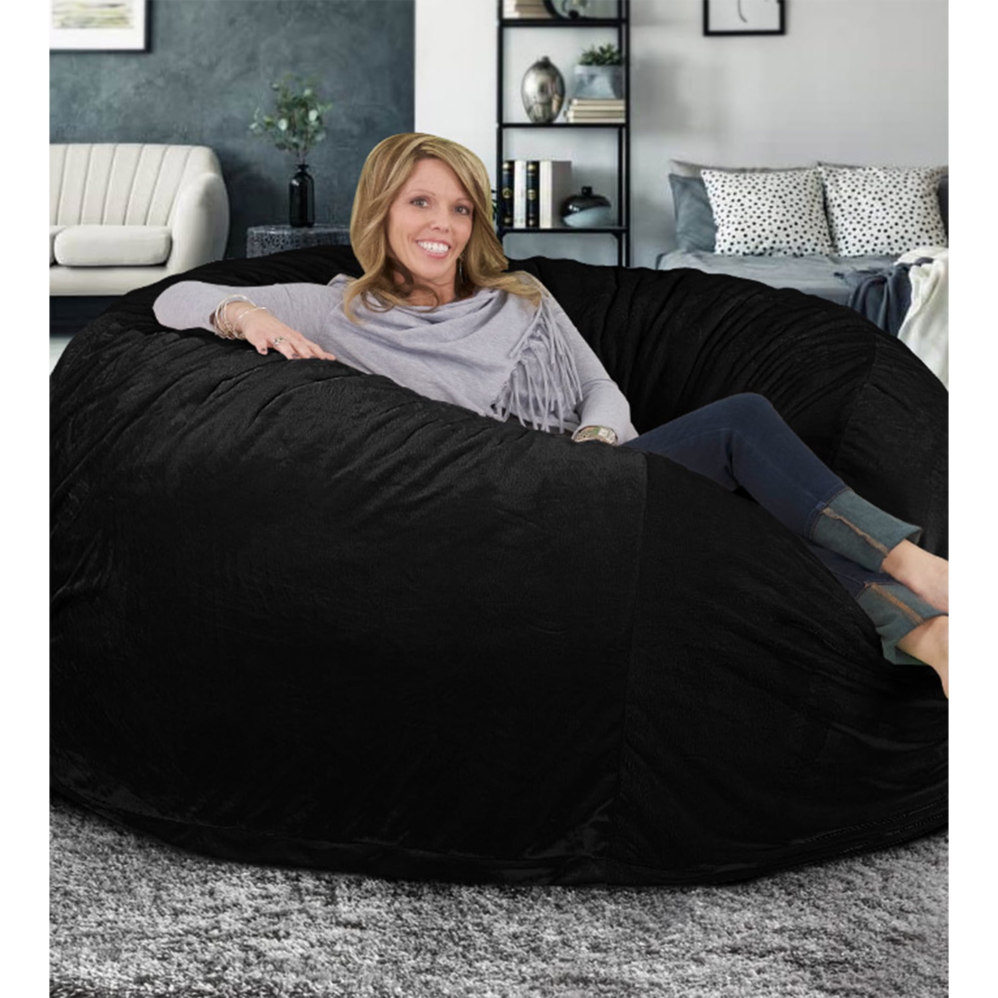 Ultimate Sack 6000 6 Foot Pre Filled Suede Bean Bag with Footstool Black Walmart