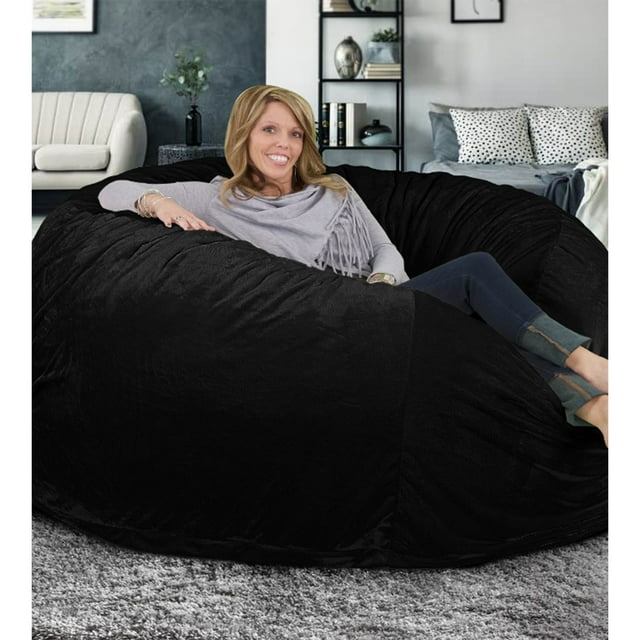 Ultimate Sack 6000 6-Foot Bean Bag Chair with Footstool Set, Black Suede Cover
