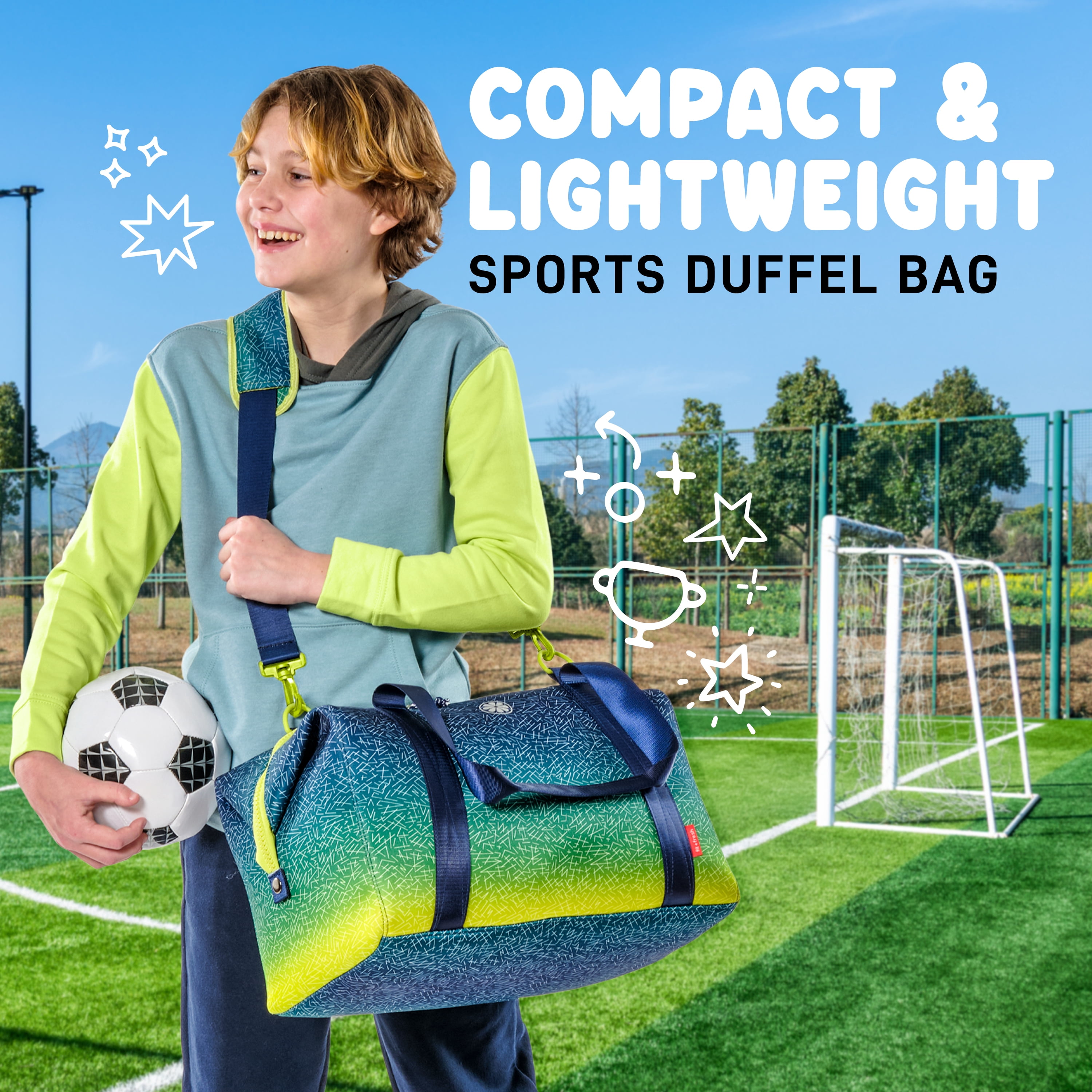 Fit + Fresh Junior Duffel Bag For Kids, Premium Neoprene Dance & Sports Bag, Weekender, Blue Green