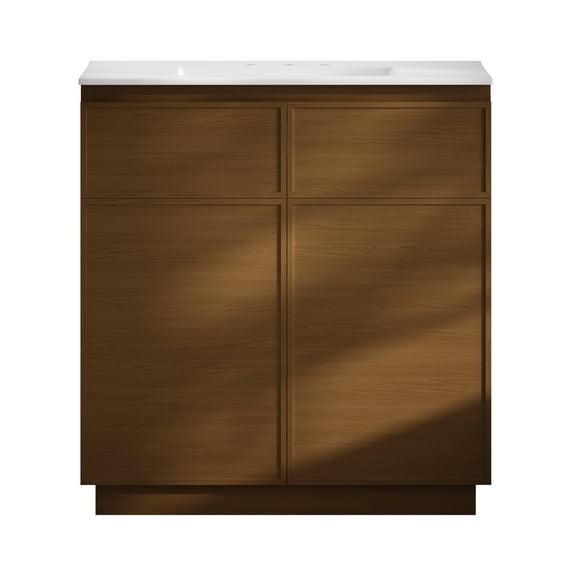 St. Tropez 36" Freestanding Bathroom Vanity in Brown Oak with 3-Hole Widespread Sink Top