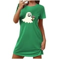 thumbnail image 1 of Sakmal Robes de Nuit Ultra Douces Moomoo Femmes Mignonnes Vertes Halloween Grande Taille Robe de Nuit Imprimé Fantôme Col Rond Manches Courtes Courtes Robes de Nuit P-2TG, 1 of 4