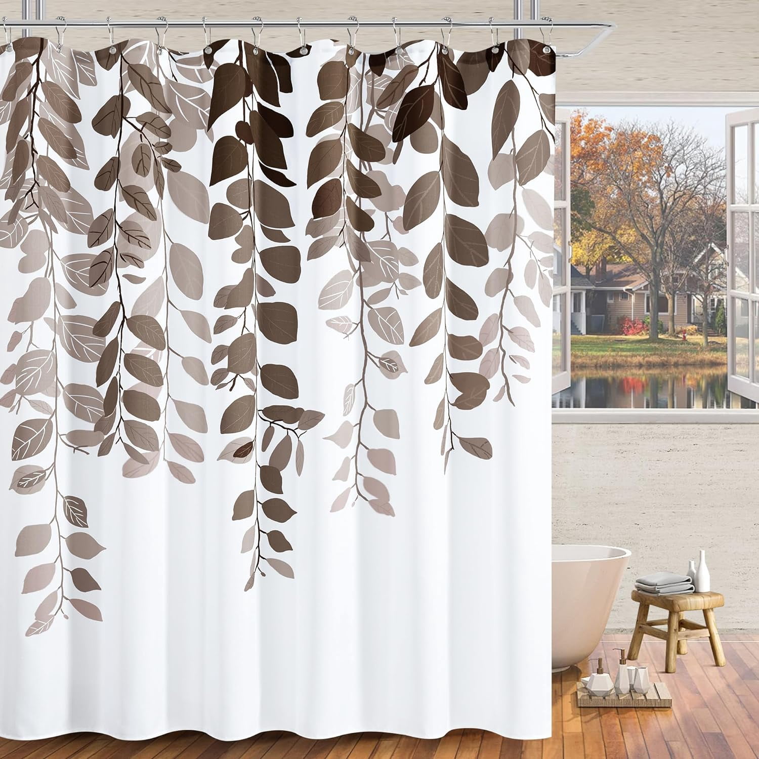 Brown Leaf Shower Curtain for Bathroom Botanical Eucalyptus Nature Eucalyptus Shower Curtain Set Floral Leaves Bathroom Decor Natural Bath Curtain 72x72
