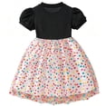 thumbnail image 3 of IPIO Girls Black Puff Sleeve Dress with Colorful Polka Dot Tulle Skirt, Birthday Party Fit and Flare Dress, 3 of 7