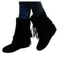 thumbnail image 3 of iOPQO Women's Ankle Boots Fringed Boots Women Fashion Increased Flat Bottom Wedges Short Boots Suede Boots tassel boots women's fashion Black 40, 3 of 9