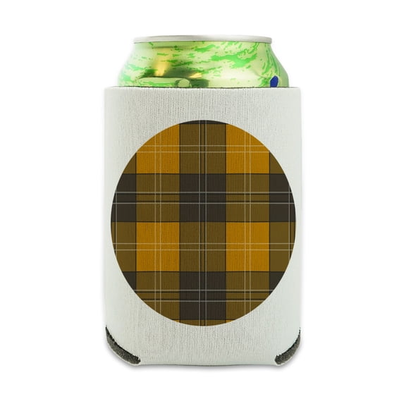Plaid Mustard Yellow Gray Grey Pattern Can Cooler - Drink Sleeve Hugger Collapsible Insulator - Beverage Insulated Holder