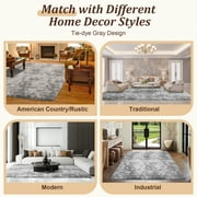 Qunler 5 x 8 Rug for Living Room, Large Washable Shag Rug, Indoor Modern Tie-dye Area Rugs for Bedroom, Rectangle Fluffy Home Carpets, Gray