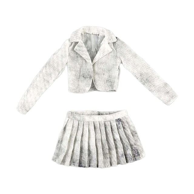 Conjunto de chaqueta corta y falda plisada a escala 1:6 para vestirse con accesorios de vestuario de moda Negro blanco