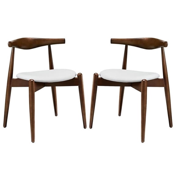 Maklaine 18" Wood Dining Side Chair in Dark Walnut/White (Set of 2)