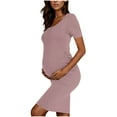 thumbnail image 2 of gakvbuo Maternity Dress For Photoshoot Womens Short Sleeve Breast-Feeding Maternity Nursing Dress Bodycon Pregnancy Scoop Neck Ruched Midi Fitted Dresses For Women 2173, 2 of 6