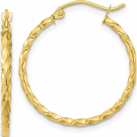 10K Yellow Gold Twist Polished Hoop Earring (26.65 X 25.09) Made In Indonesia 10tc391