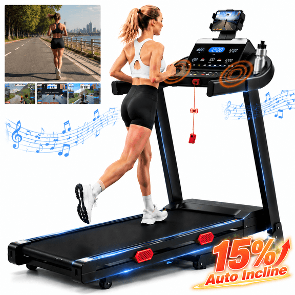 Treadmill for Home with Incline, Folding Treadmill with 15% Auto Incline, 3.9HP Motor, App Control, 105 Workout Programs, Treadmill 300-340 lbs Capacity for Walking Running Exercise Fitness