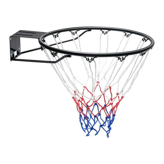 KFFKFF Basketball Goal, Attachable to Wall or Door, Robust Q235 Basketball Flex Rim Substitute with Net, Conventional 18" Indoor and Outdoor Suspended Basketball Hoop for Children and Adults