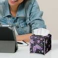 thumbnail image 6 of FUIALDOLG Tissue Box Cover Waterproof, Purple Butterfly Flower Square PU Leather Tissue Box Holder, Modern Facial Paper Organizer Dispenser for Bathroom, Car, 5.1''X5.1''X5.5'', 6 of 7