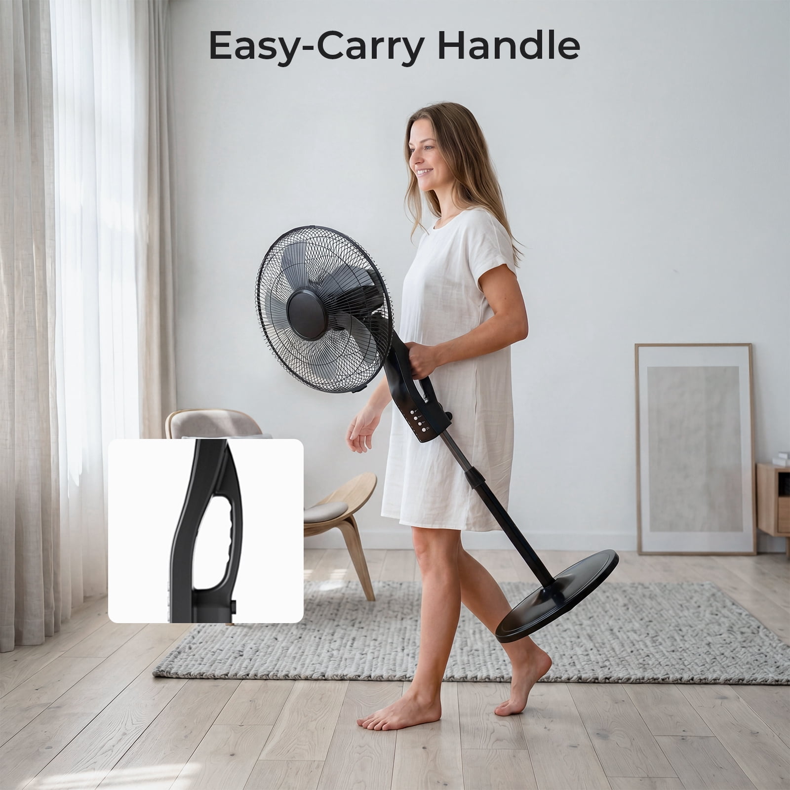 Goosiay 16" Oscillating Pedestal Fan with Remote Control, Ultra-Quiet Sleep Mode, Easy Carry Handle, Height Adjustable Standing Fan for Bedroom Home Office