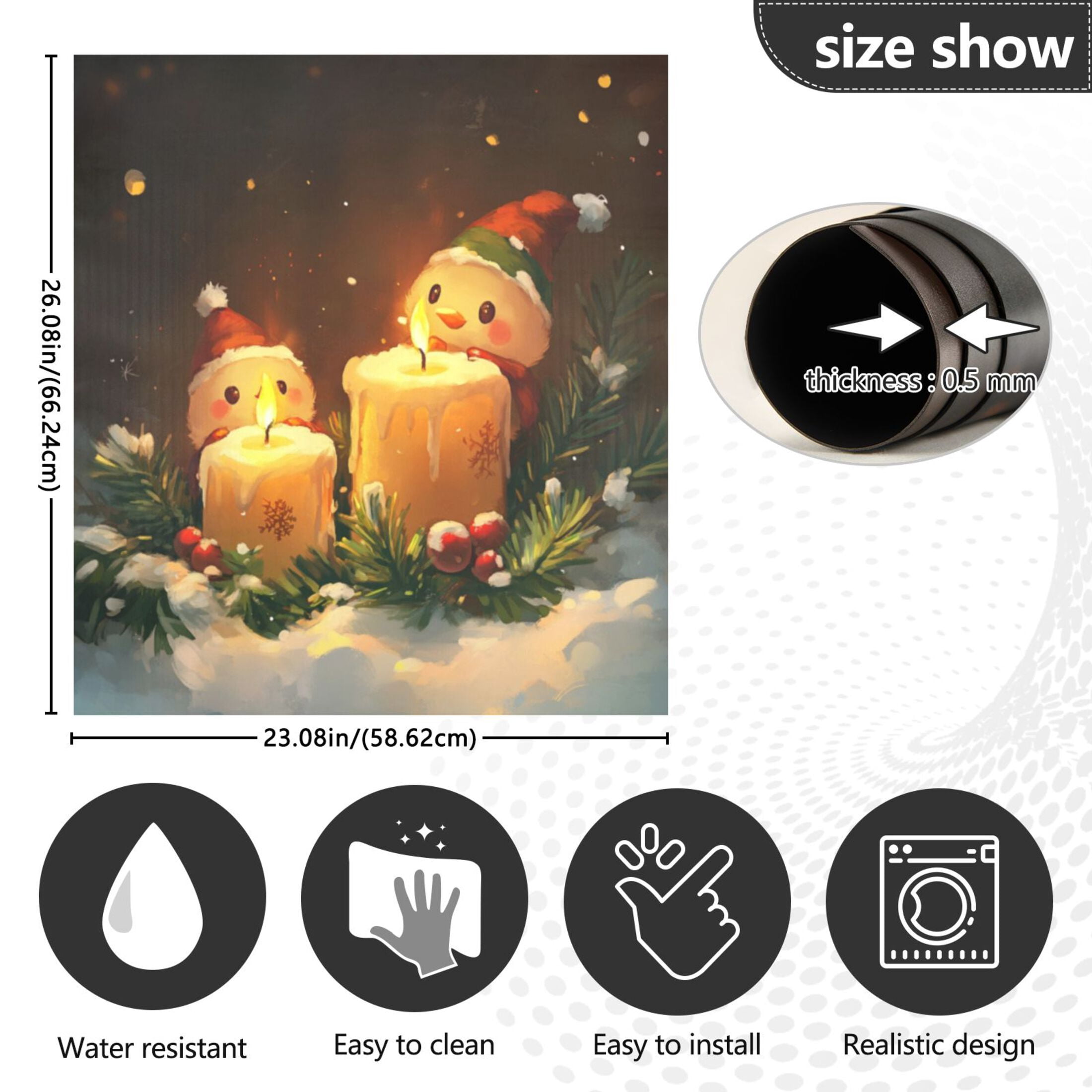 Dishwasher Magnetic Sticker 23x26 Inch Refrigerator Magnetic Sticker Washing Machine Magnetic Sticker Kitchen Panel Magnetic Sticker Home Decor Cute Snowman and Candle Picture