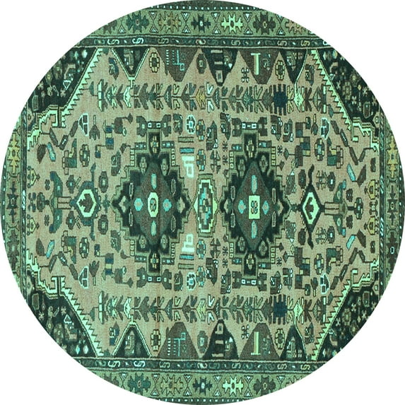Ahgly Company Indoor Round Persian Turquoise Blue Traditional Area Rugs, 8' Round