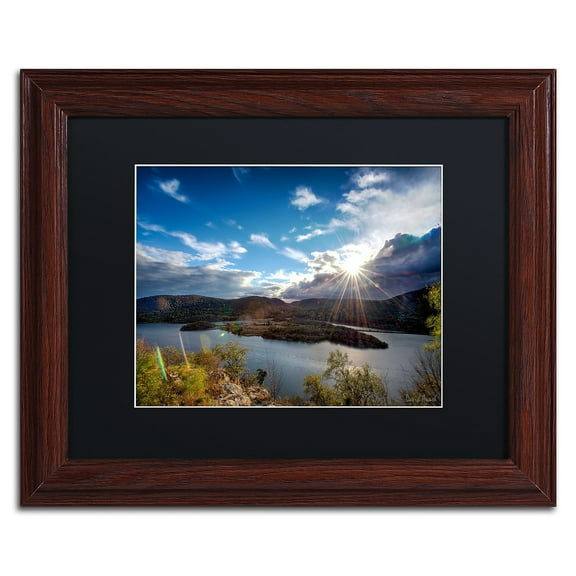 Trademark Fine Art "Sunset Over the Hudson" Canvas Art by David Ayash Black Matte, Wood Frame