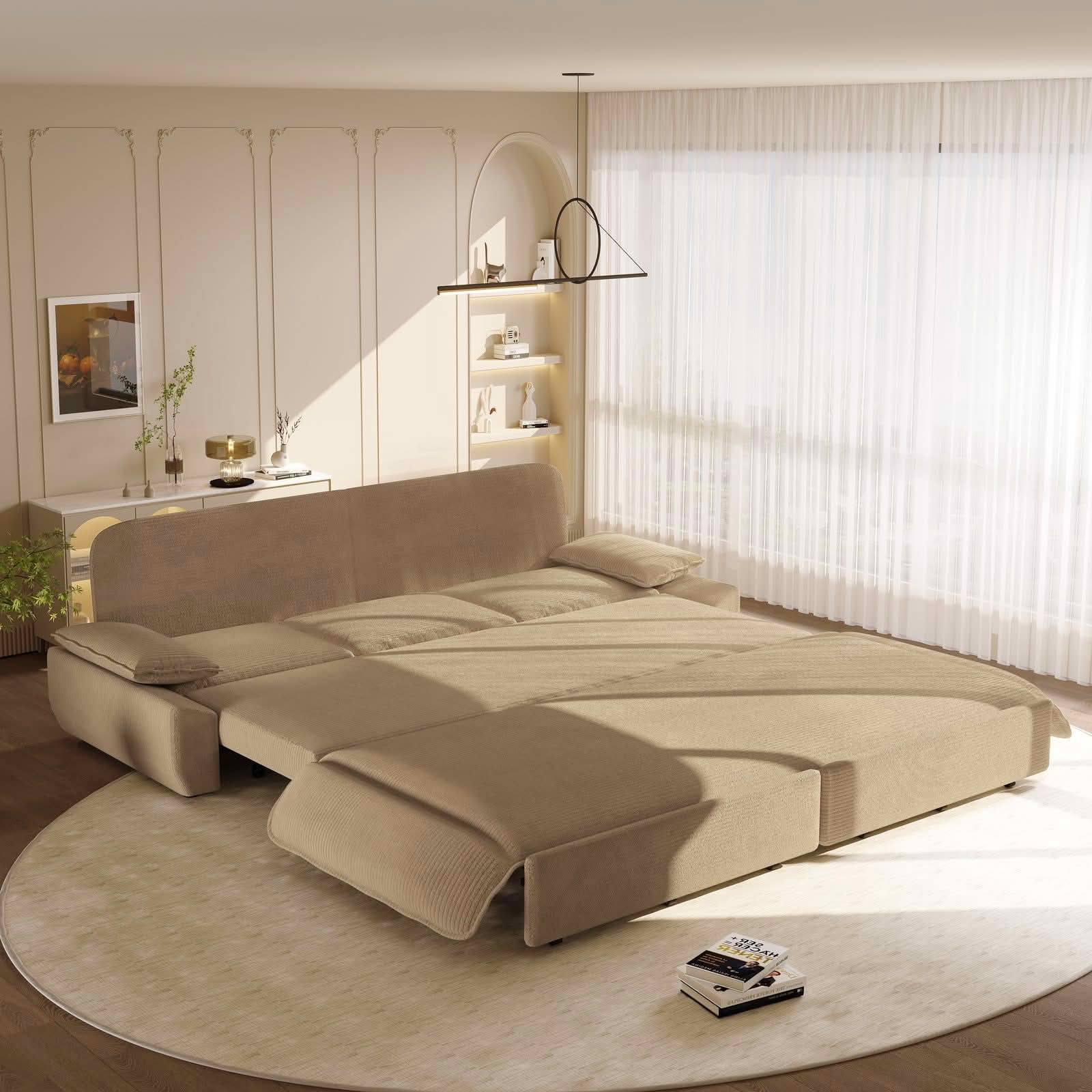MAYEERTY Modern 73.2‑Inch Queen‑Size Pull‑Out Sleeper Sofa Bed, 3‑in‑1 Multi‑Functional Convertible Velvet Loveseat Couch for Living Rooms and Bedrooms