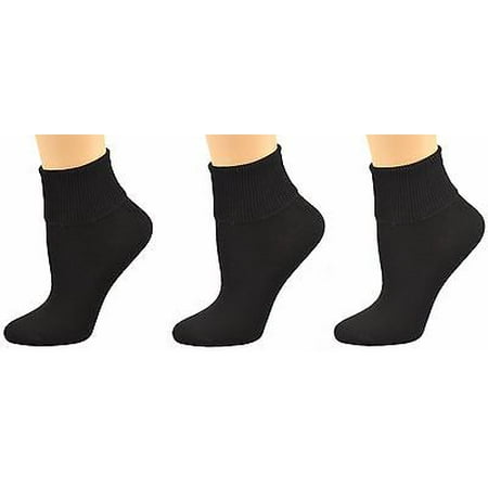 Sierra Socks Women's 3 Pair 100% Cotton Ankle Turn Cuff Seamless Toe