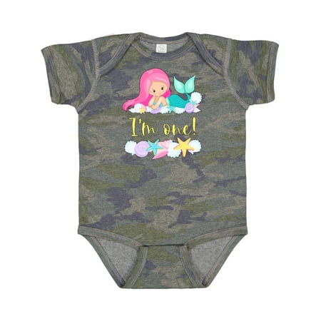 

Inktastic I m 1 Mermaid with Pink Hair and Shells Gift Baby Boy or Baby Girl Bodysuit