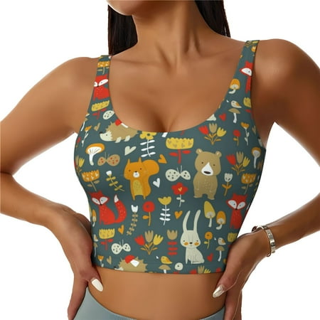 Jgfou Cute Animal Forest Print Womens Sports Bra - Padded Workout Sports Bras Crop Tank Top