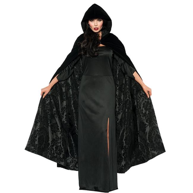 Long BLACK Velvet Hooded Halloween Adult Costume Cape Unisex Black Panne New