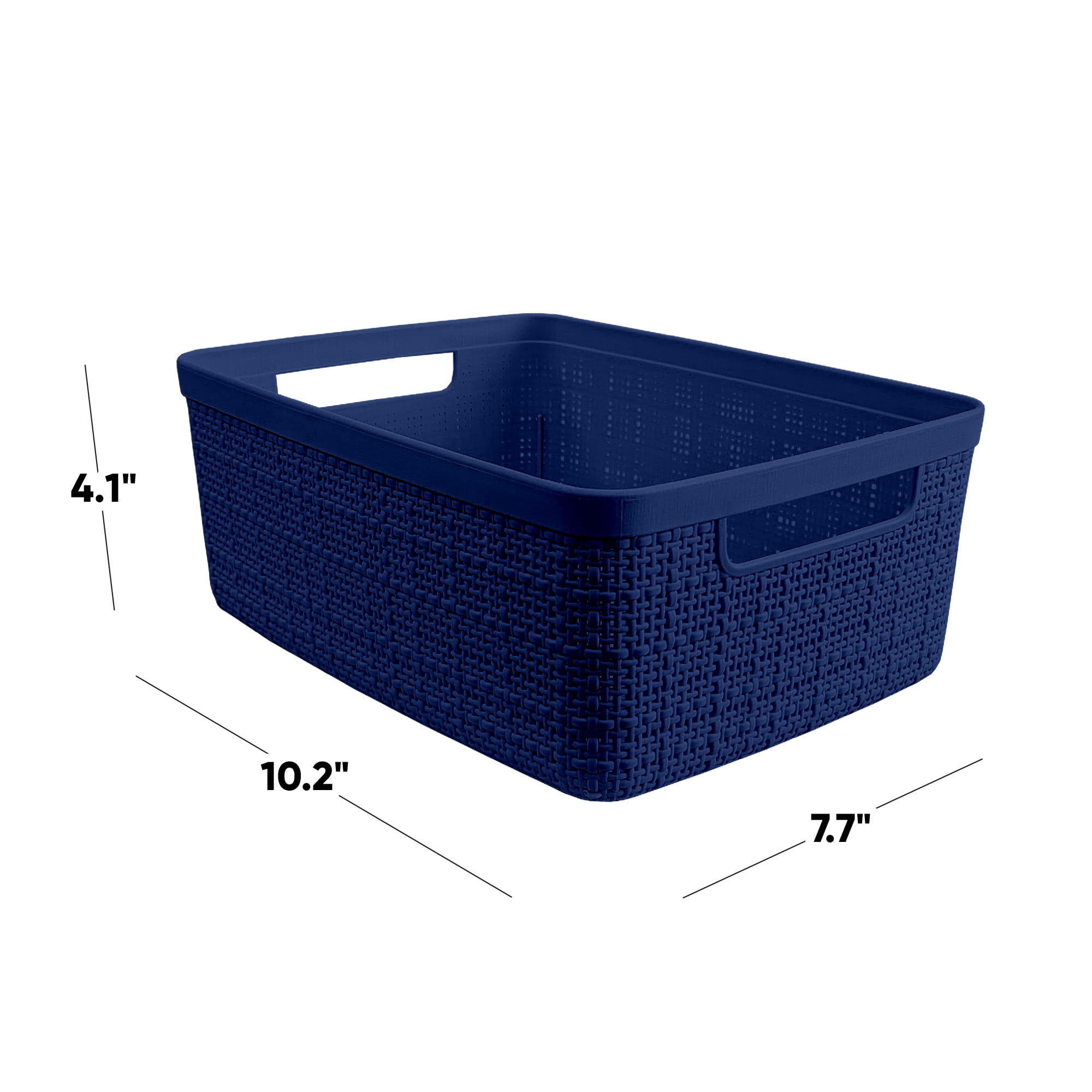 Curver Set of 6 Jute Basket Small Durable Resin Organization and Storage Basket Bin, Blue