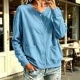 thumbnail image 3 of Women's Casual Snap Button Cardigan Jacket, Long Sleeve Crew Neck Lightweight Sweatshirt Coat with Pockets, Solid Color Fall Outerwear, 3 of 7