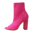thumbnail image 4 of Dress Boots for Women Open Peep Toe Chunky Block High Heel Slip on Socks Mid Calf Short Ankle Booties Sandals, 4 of 5