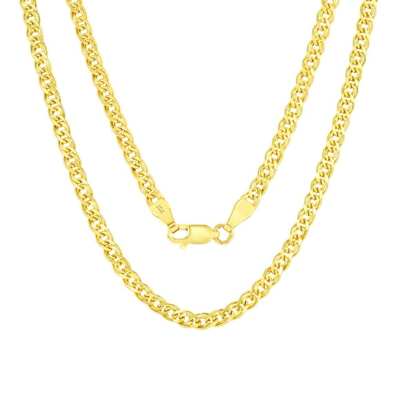 Nuragold 10k Real Yellow Gold Double Cuban Link 3.5mm Curb Chain Necklace (16"-26") Italian Jewelry for Men & Women