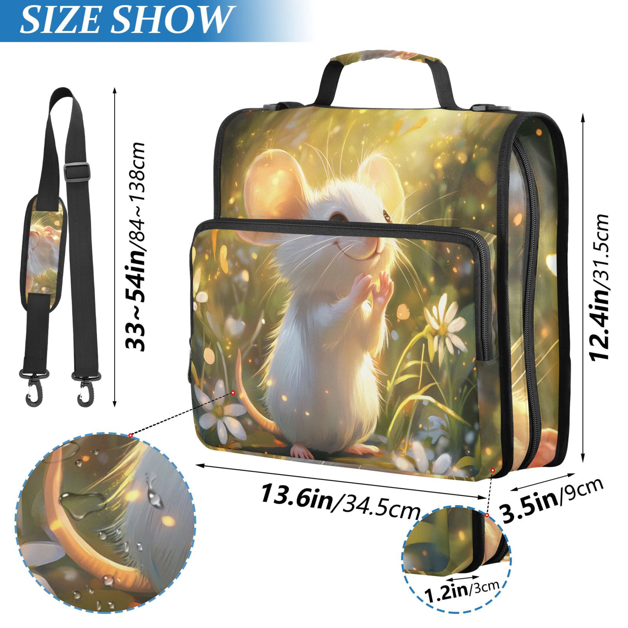 3 Ring Zipper Binder with Shoulder Strap Waterproof Trapper Keeper 2 Inch D-Ring 500 Sheets Capacity Cute Mouse Stands in Garden